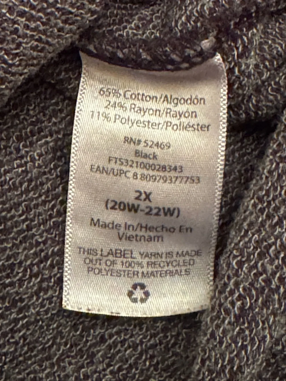 Terra & Sky Plus 2X 20W-22W Black Cozy Pre-Washed Sweatshirt French Terry NWT - Picture 8 of 13